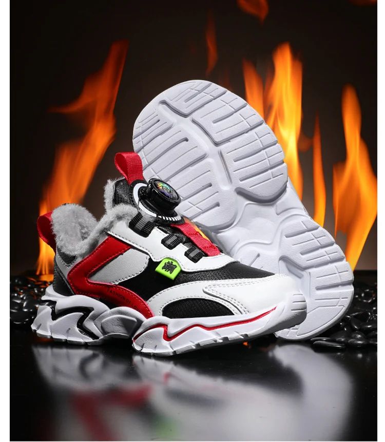 Winter Kids' Cotton Shoes For Boys Warm Plush Anti-slip Children Running Sneakers Outdoor Comfortable Casual Walking Shoes