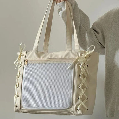 Japanese Kawaii Girls Itabag Large Capacity PU Leather Shoulder Bag Bow Ribbon Lolita JK Handbags Ita Bag Y2K Handbags Purse