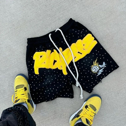 Y2k Harajuku Hip Hop European American Fashion Casual Shorts Retro Rhinestone Men Gym Short Basketball Shorts Jogger Sweatpants