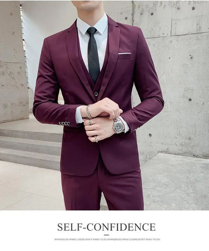 Suit S-7XL (Blazer+ Waistcoat + Trousers) Men's Fashion Business Dinner Gentleman Slim British-style Evening Dress Group Suit