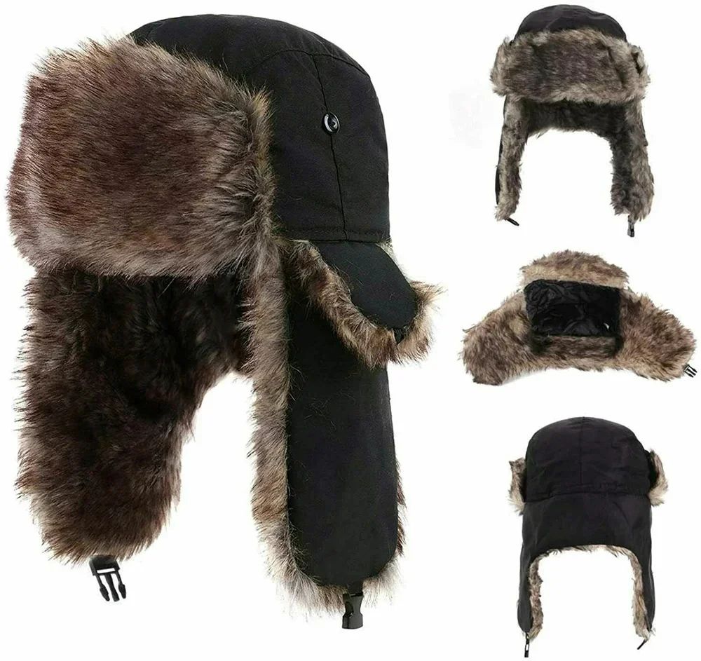 Chapéu de Inverno Unissex para Homens e Mulheres, Tipo Trapper, Aviador, Trooper, com Protetores de Orelha, Chapéu de Esqui, Novo Chapéu Bomber, Chapéu de Esqui Russo, Chapéu de Pelúcia Sintética