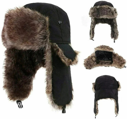 Chapéu de Inverno Unissex para Homens e Mulheres, Tipo Trapper, Aviador, Trooper, com Protetores de Orelha, Chapéu de Esqui, Novo Chapéu Bomber, Chapéu de Esqui Russo, Chapéu de Pelúcia Sintética