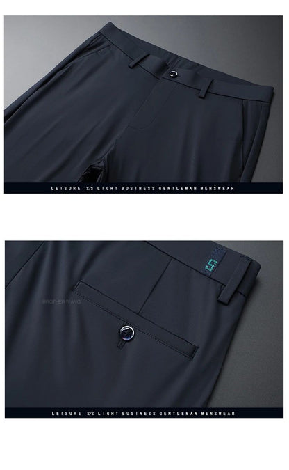 Spring Summer Ultra-thin Casual Pants Men's High Elastic Ice Silk Quick-dry Straight Draped Business Trousers Male Korean