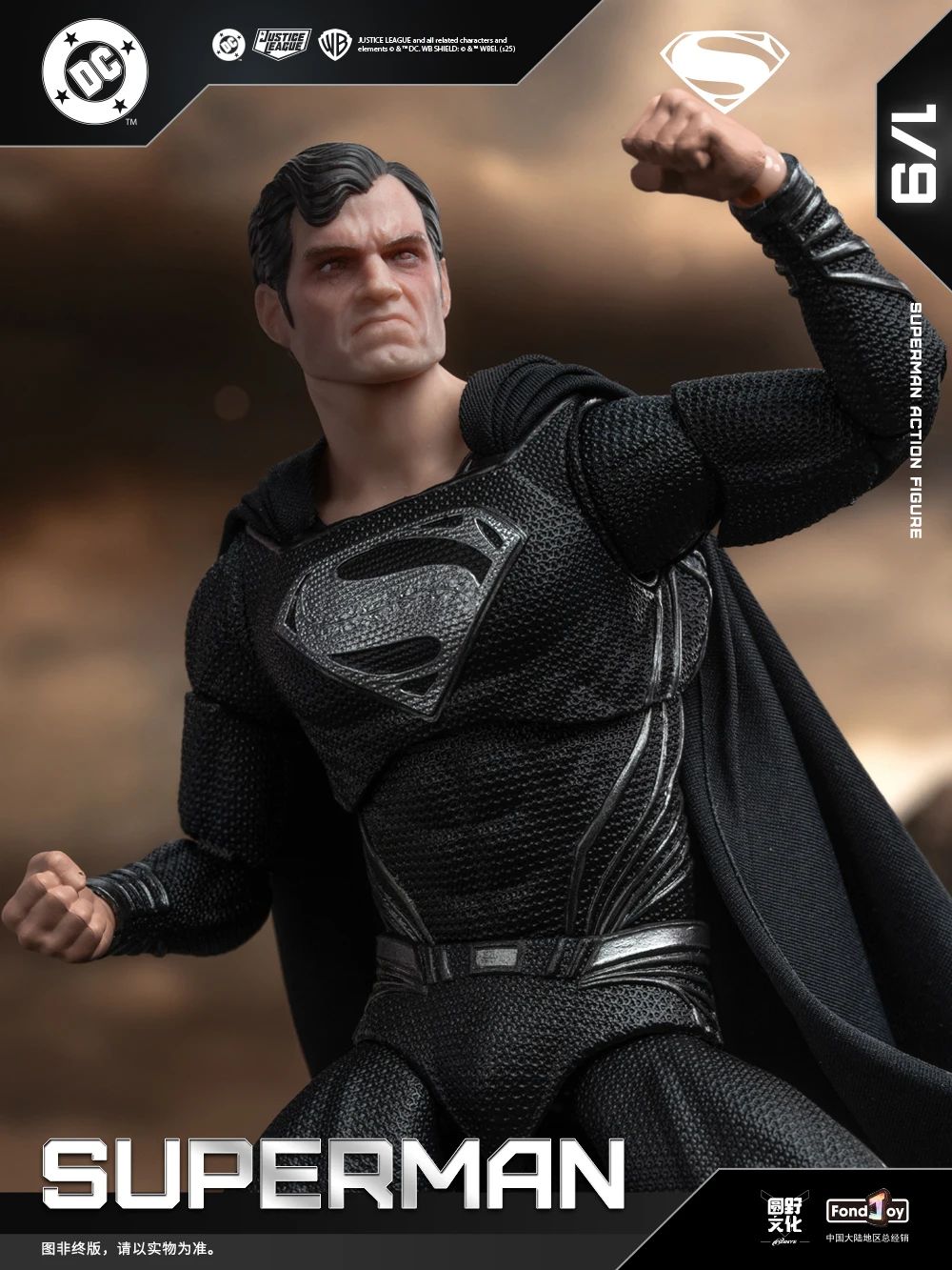 Original Fondjoy Black Superman 2.0 Figure Dc Zack Snyder'S Justice League Figures 1/9 Super Man Pvc Model Doll Joint Movable