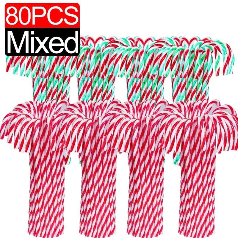 Acrylic Candy Cane Pendant Xmas Tree Twisted Crutch Hanging Ornament Happy New Year Christmas Party Home Decoration Red Green