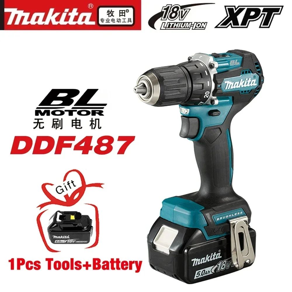 Parafusadeira/furadeira a bateria Makita DDF487 sem escovas, parafusadeira elétrica de impacto equipada com bateria Makita 18V 6AH? ferramenta elétrica recarregável