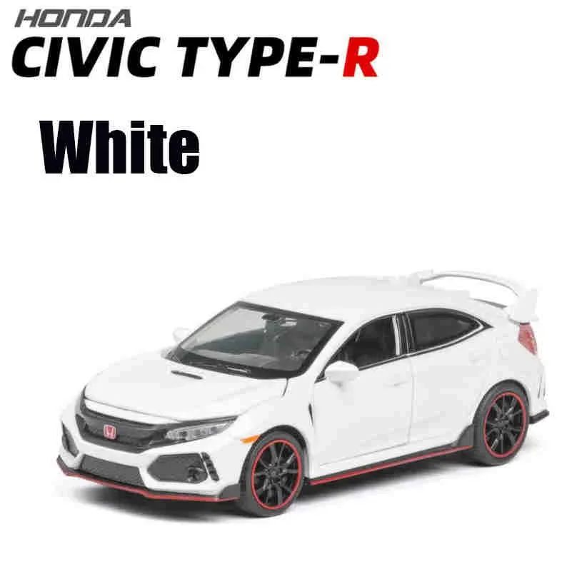 Carrinhos de brinquedo Honda Civic Type-R em liga metálica, escala 1:32, modelos fundidos com som e luz, veículos em miniatura, presentes de aniversário para crianças e adultos