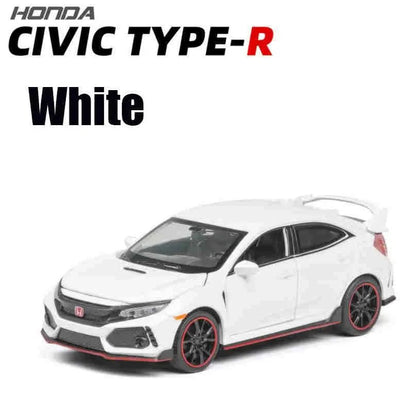 Carrinhos de brinquedo Honda Civic Type-R em liga metálica, escala 1:32, modelos fundidos com som e luz, veículos em miniatura, presentes de aniversário para crianças e adultos