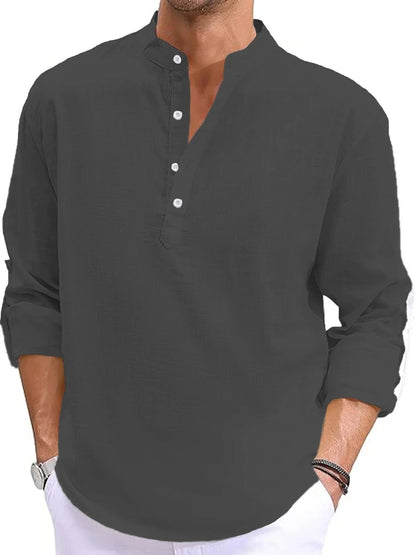 New Men's Linen Long Sleeve TShirt Cotton Mens Shirts Designer Lightweight Streetwear Solid Color Loose Casual Breathable Shirt