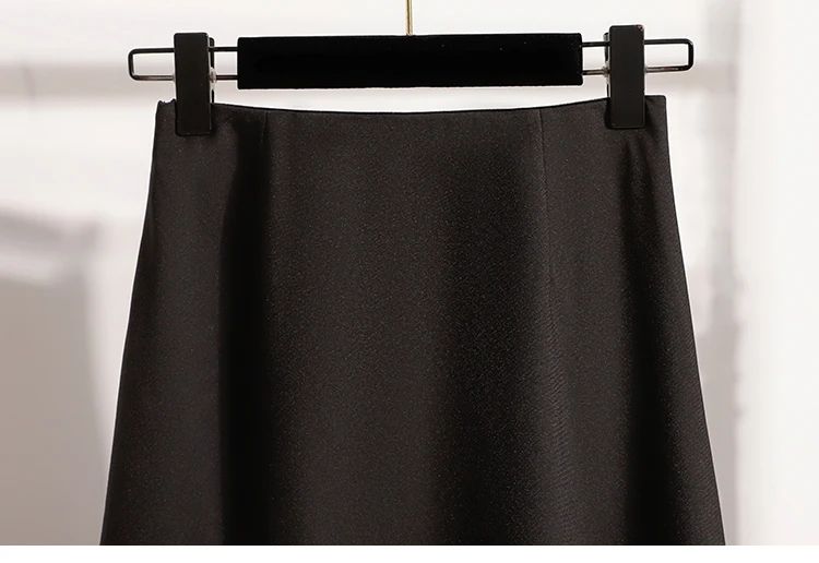 A-Line Mini Skirt High Waist Mid Length Skirts Women's Slimming Black Autumn Elastic Waist Design Solid Color Versatile Skirt