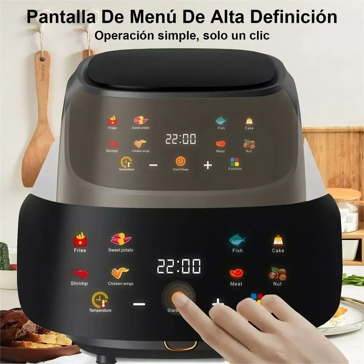 Fritadeira sem Óleo 1400W 8L para Uso Doméstico, Programável, Smart LED Touch, Ciclo Térmico, Forno, Batata Frita, Frango