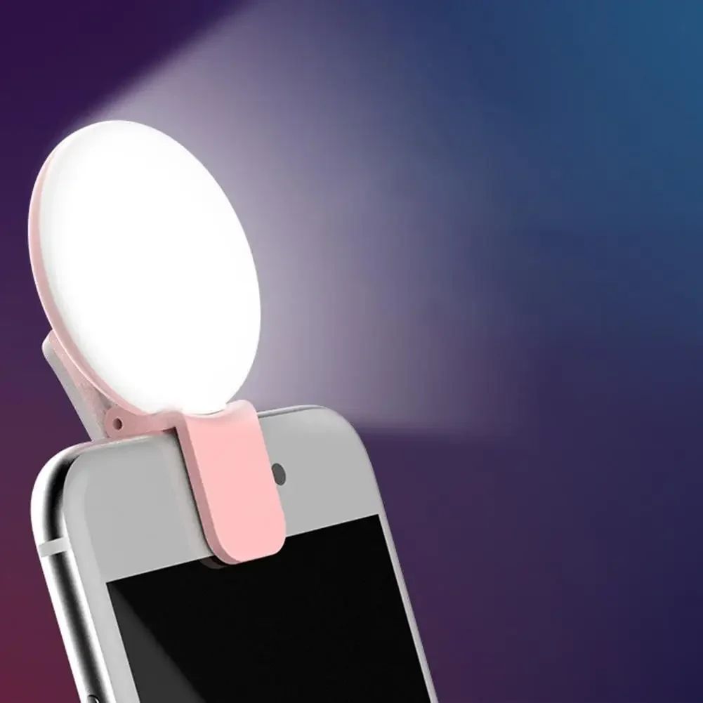 Luz de Anel LED para Celular Portátil Mini Durável Prática com Três Níveis de Brilho Fotografia em Círculo Clipe de Luz de Preenchimento
