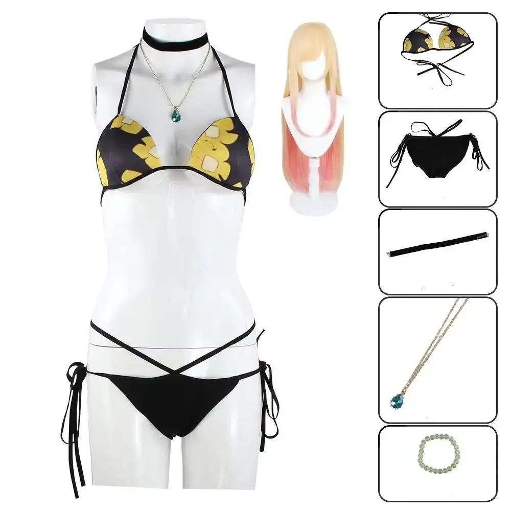 Anime My Dress-Up Darling Marin Kitagawa Bikini Cosplay Costume Swimsuit Summer Beach Swimwear Outfit Halloween Carnival Party