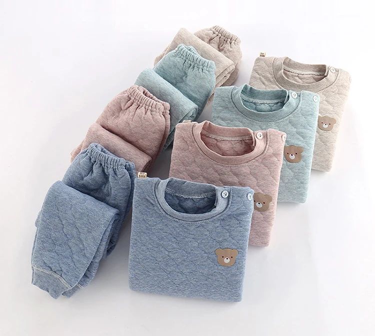 Kid Pajamas Set Boys Girls Cotton-padded Pjs Top and Pants Unisex 3 layers to Keep Thick Warm Clothes Toddler Clothing Clothes