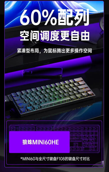 Teclado AULA Mini60 HE Magnetic Switch RGB Tri Mode Sem Fio Mecânico 8000Hz 0.01mmRT Teclado Gamer Presentes para Gamers