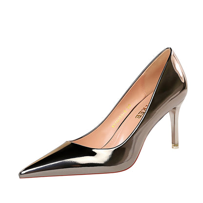 Women Mteallic Bronze Leather Pumps 7.5cm 10.5cm High Heels Lady Stiletto Middle Heels Wedding Bridal Gold Silver Event Shoes