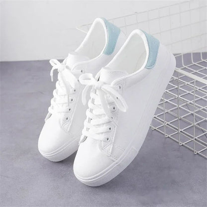 Women Sneakers Fashion Breathble Vulcanized Shoes Pu Leather Platform Shoes White Lace Up Casual Shoes Zapatos Mujer
