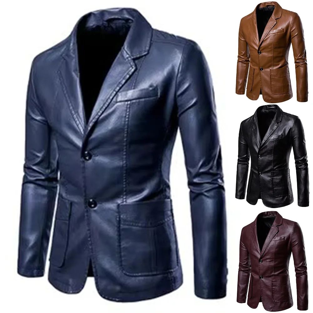 Spring Autumn New Men's Fashion Leather Jacket Casual Business Lapel Slim Fit Stylish Windproof Jacket Coat Streetwear