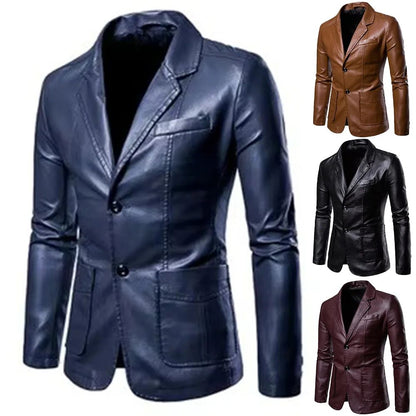 Spring Autumn New Men's Fashion Leather Jacket Casual Business Lapel Slim Fit Stylish Windproof Jacket Coat Streetwear