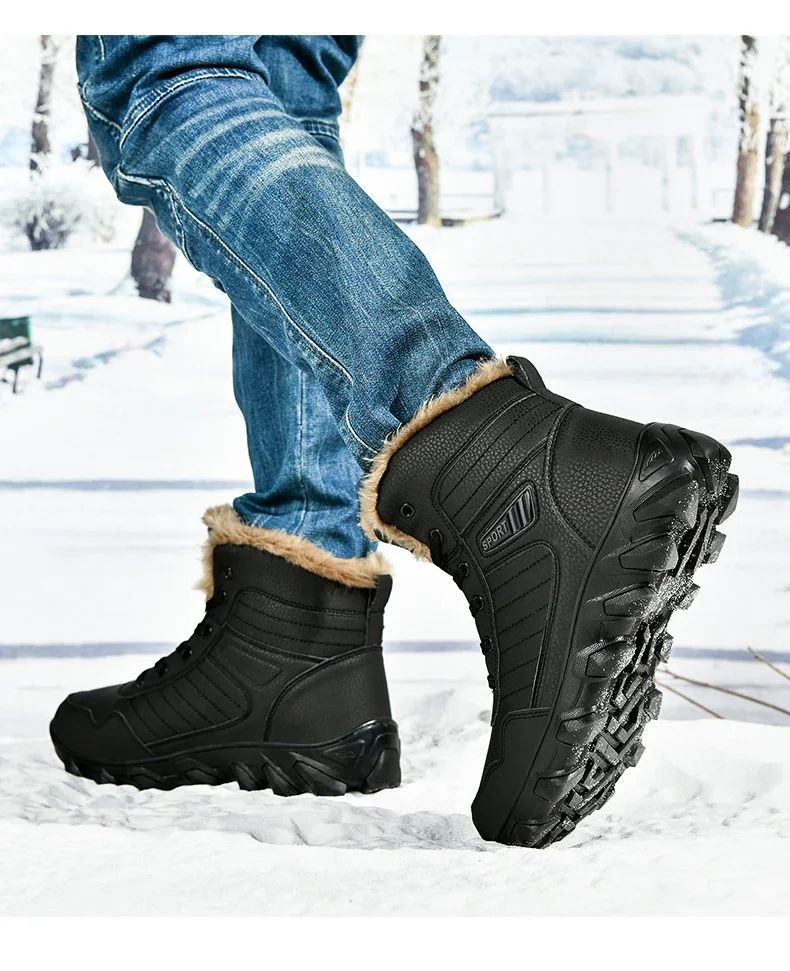 Calçados Masculinos 2025 Novas botas de inverno masculinas Pantufas Quentes Impermeáveis Antiderrapantes Tênis de pelúcia Botas de couro Masculinas Tamanho Plus 48
