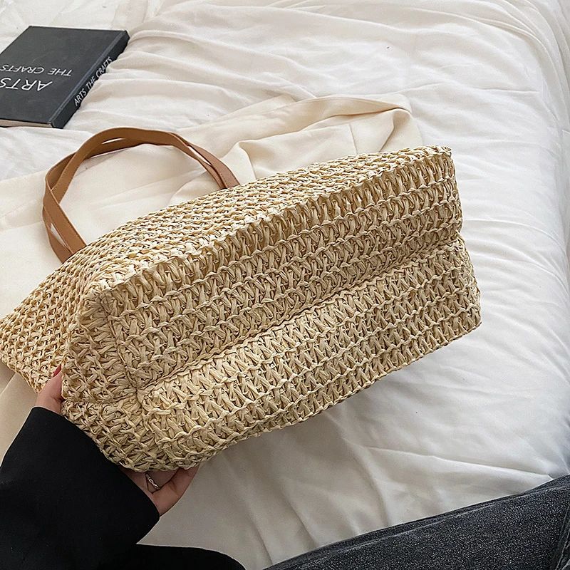 Hand-woven Women's Shoulder Handbag Bohemian Fashion Straw Beach Tote Bag Travel Shopper Weaving Shopping Bags