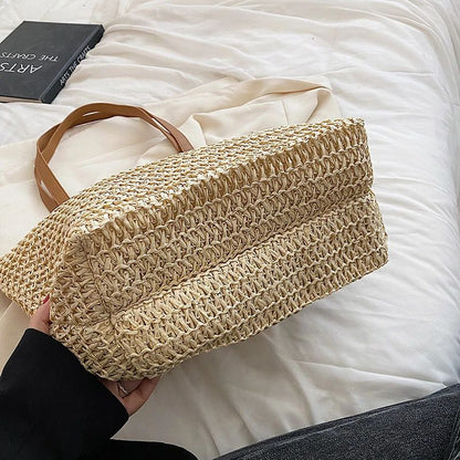 Hand-woven Women's Shoulder Handbag Bohemian Fashion Straw Beach Tote Bag Travel Shopper Weaving Shopping Bags