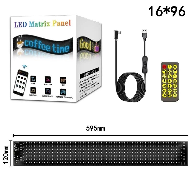 Painel de Pixels LED Flexível para Caminhão, Olhos de LED Brilhantes com Rolagem, Sinal de Carro LED USB com Controle Bluetooth por Aplicativo DIY