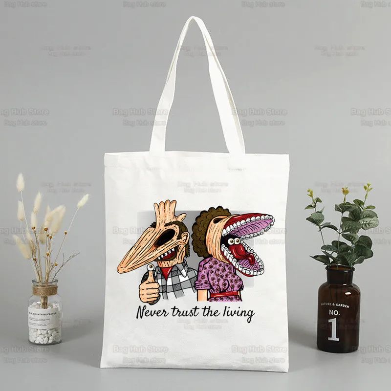 Beetlejuice Horror Gift Shopping Bag Print Original Design White Unisex Fashion Travel Canvas Bags