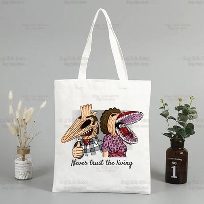 Beetlejuice Horror Gift Shopping Bag Print Original Design White Unisex Fashion Travel Canvas Bags