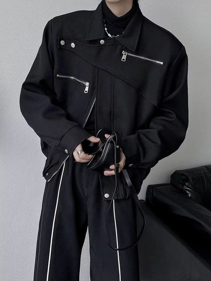 Yamamoto Dark Style Asymmetrical Design Short Lapel Zipper Deconstruction High-end Flying Jacket Jacket for Men