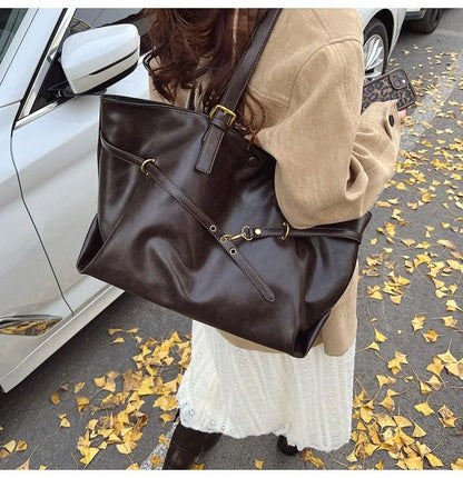 Retro Big PU Leather Shoulder Bag for Women 2025 Winter Trend New Y2K Fashion Handbags Females Travel Luxury Tote Bag  bolsas