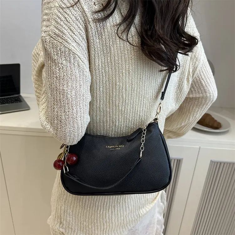 Cherry Pedant Shoulder Underarm Bag Women's Fashion Handbags Causal Hobos Purses Ladies Hand Bags Pu Leather for Work Travel