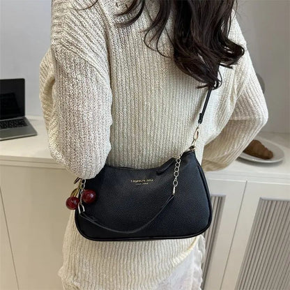 Cherry Pedant Shoulder Underarm Bag Women's Fashion Handbags Causal Hobos Purses Ladies Hand Bags Pu Leather for Work Travel