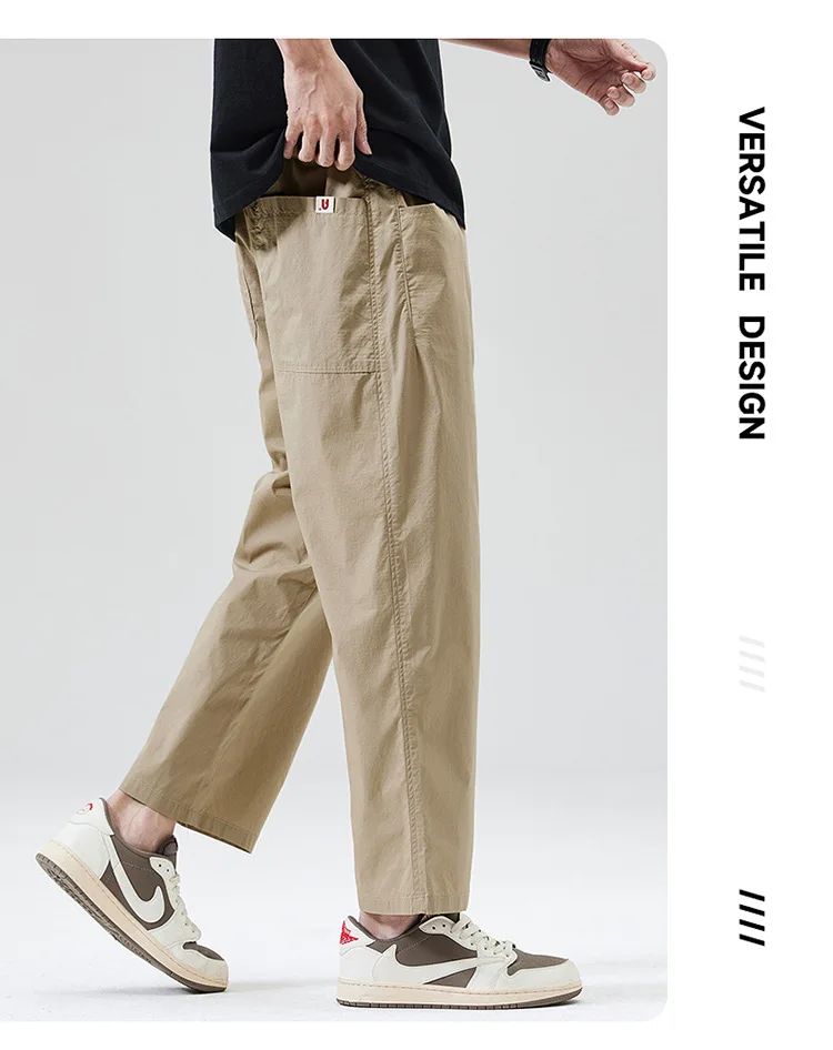 Calça Masculina Casual Cleanfit Estilo Americano para Esportes ao Ar Livre Nove Pontas Solta em Tela Confortável Elegante e Sofisticada
