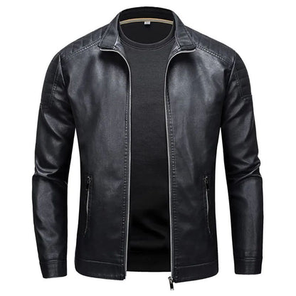 Slim Korean Version Handsome Men's Clothing Stand Collar Leather Jacket Men's Fashion Jacket Casual Men Leather Jacket