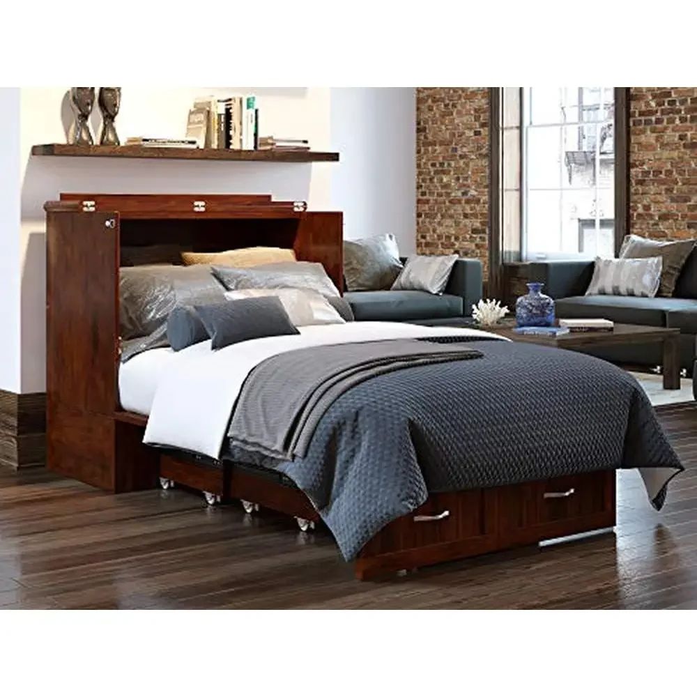 Twin XL Storage Bed Drawer USB Charger CoolSoft Gel Memory Foam Walnut Wood 800lbs Capacity