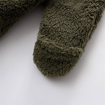 0-12M Baby Plush Warm Jumpsuits Boys Girls Long Sleeve Hooded Zipper Romper Newborn Infant Fall Winter Clothes