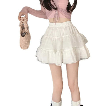 Plus Size New Style Pure Desire Aesthetic Mini Dress Net Yarn Fairy Puff Skirt High-Waisted Slimming Lace Cake A- Line Skirt ...