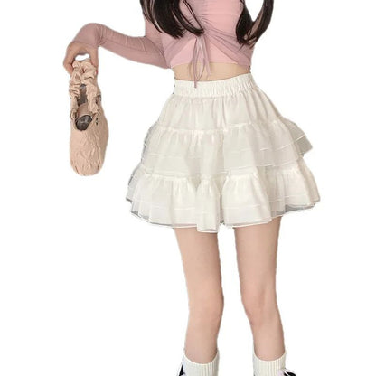 Plus Size New Style Pure Desire Aesthetic Mini Dress Net Yarn Fairy Puff Skirt High-Waisted Slimming Lace Cake A- Line Skirt ...