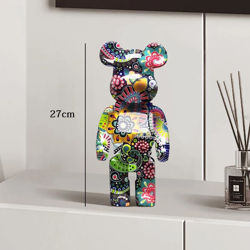 Estátua Urso Graffiti 27cm Bloco Tinta Urso Decoração Enfeites de Resina para Desktop Decoração de Casa Sala de Estar Urso Escultura de Chão Presentes