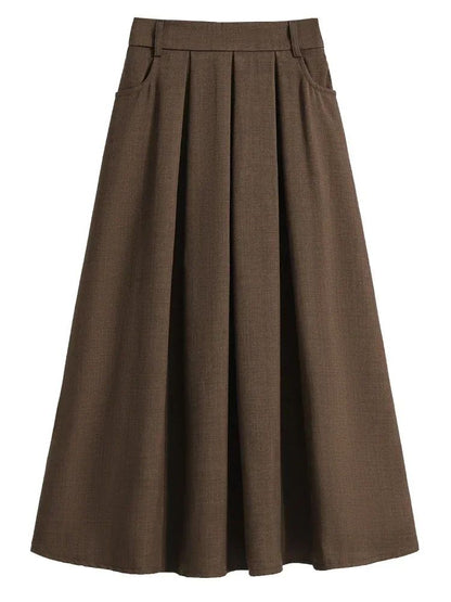 Solid Color Versatile Medium Length Skirt Pleated Plus Size A-Line Maxi Gown Cover Hip Spring Summer 2025 New Half-length Skirt