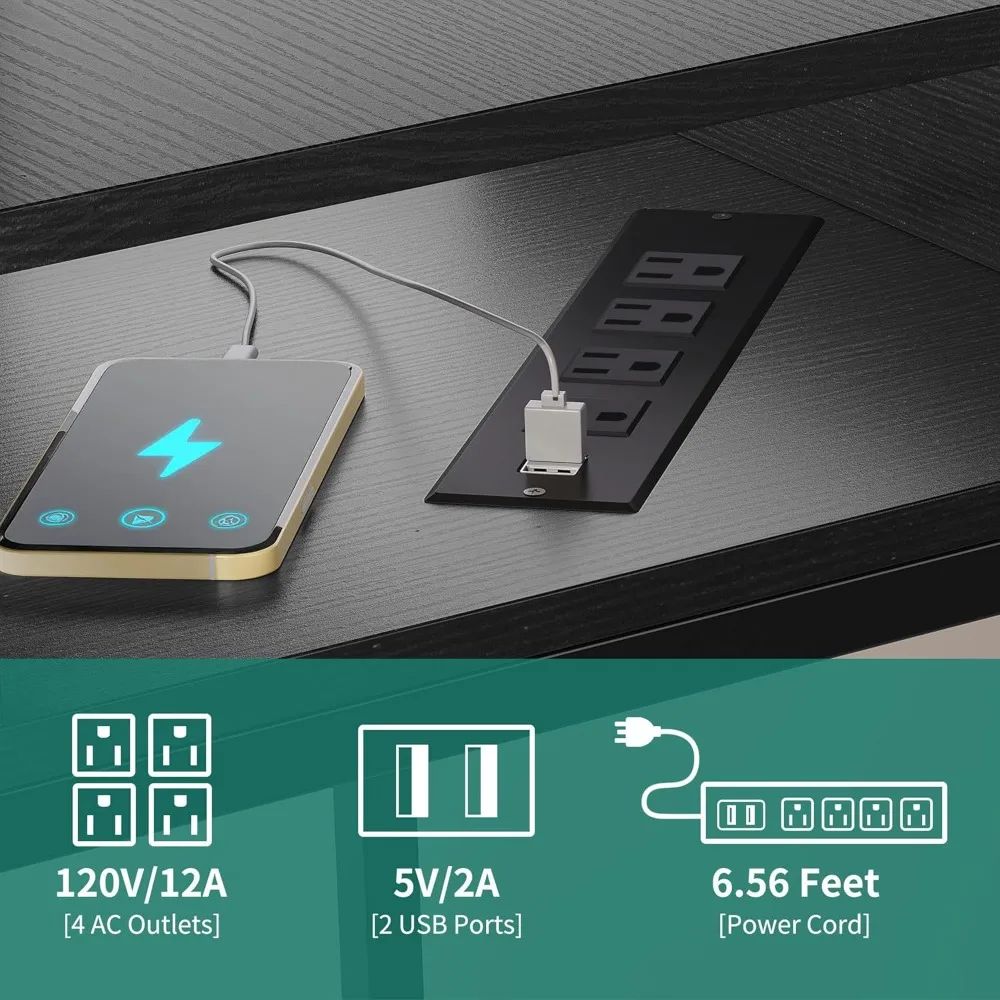 HOT-L Shaped Desk With Power Outlets  LED Lights, 67" Computer Desk With File Drawer, Corner Desk Home Office Desks