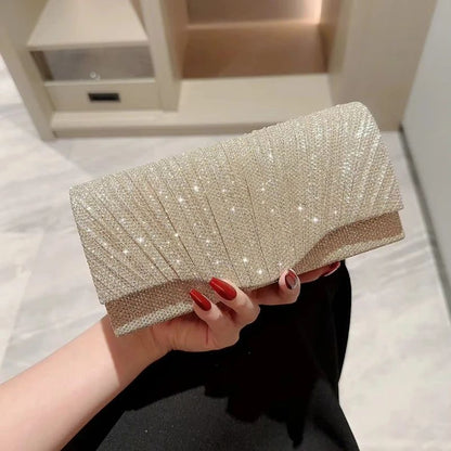 Wedding Party Handbag Ladies Glitter Silver Clutch Bag Envelope Evening Bag Fashion Elegant Long Purse Women Chain Shoulder Bags