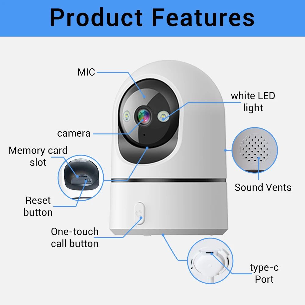 O-Kam Pro 5MP 2.4G/5G WiFi Indoor Baby Monitor Security Camera | One-Touch Call | Color Night Vision | Human Tracking | 355° PTZ