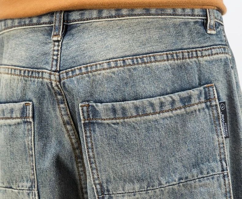 Calça Jeans Masculina Retrô Cargo Reta Cowboy Punk Lavada Grife Luxuosa Tendência 2025 Y2k Vintage Estilo Coreano Larga