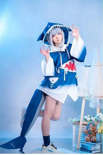 in stock Hololive ENG Gawr Gura Cosplay Costume Cute Shark Costume Hoodie For Women Halloween Youtuber Cosplay
