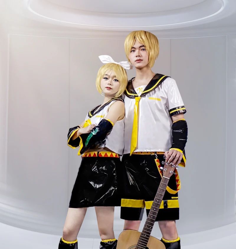 Just Saiyan2025  Kagaminee Rin/Len Cosplay with Ears Collab Series: Kagaminee Rin Len Cosplay Top Shorts Costumes Cosplay Outfit