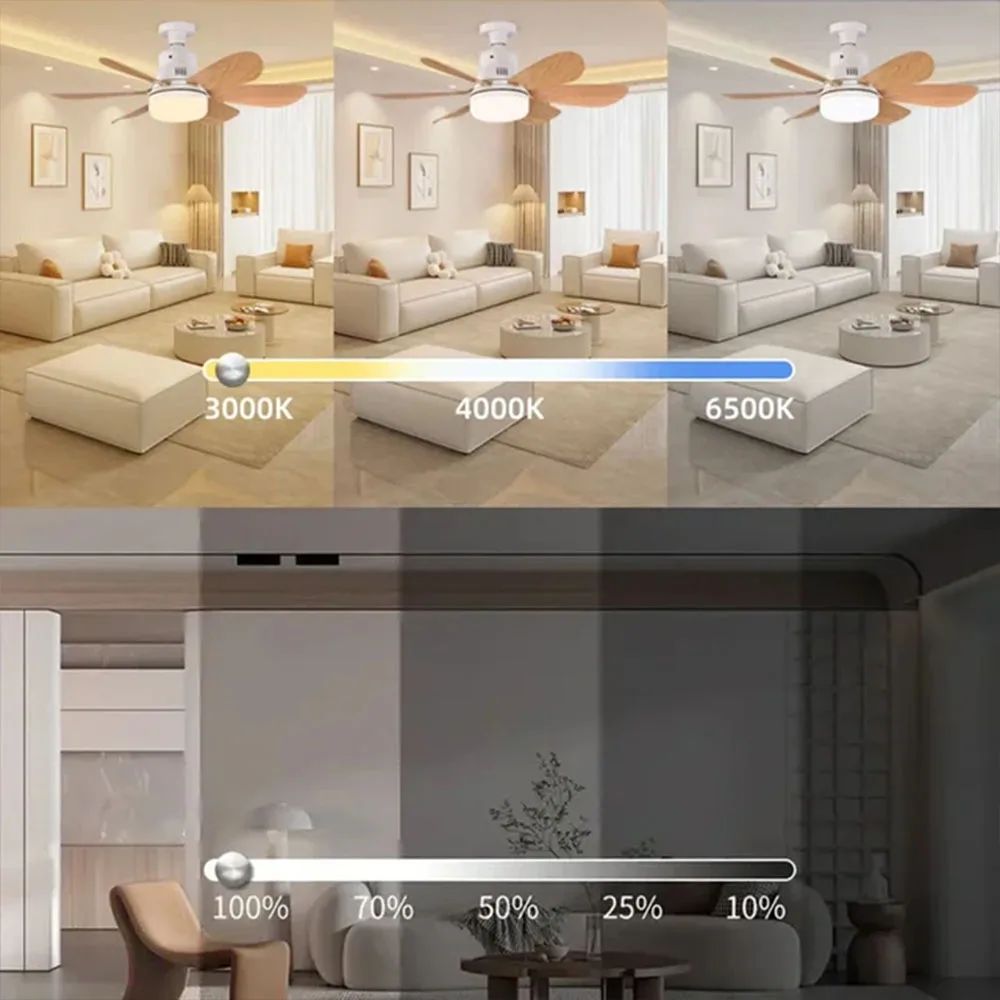 40W Ceiling Fan Lighting Dimmable Light Color Temperature Modern Ceiling Mount Remote Control Smart E27 Led Ceiling Fan Light