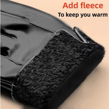Novas Luvas de Couro PU para Motocicleta para Andar ao Ar Livre Masculinas Luvas de Inverno Quentes Forradas com Lã Luvas Touchscreen Laváveis à Mão