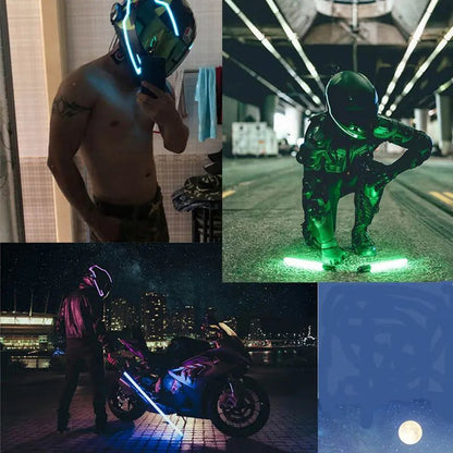 Luzes de Advertência LED para Capacete de Moto, Capacete para Pilotagem Noturna, Tira de Luz Fria EL à Prova d'Água, Adesivo, 4 Acessórios de Pisca-pisca